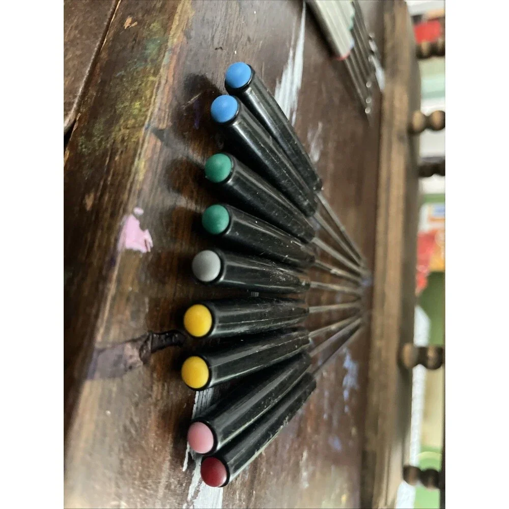 Set of 9 Fondue Forks Color Coded Black Plastic Handle Vintage 9.5